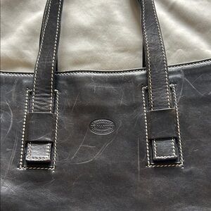 Dark blue Leather Shoulder Bag - Classic Everyday Tote